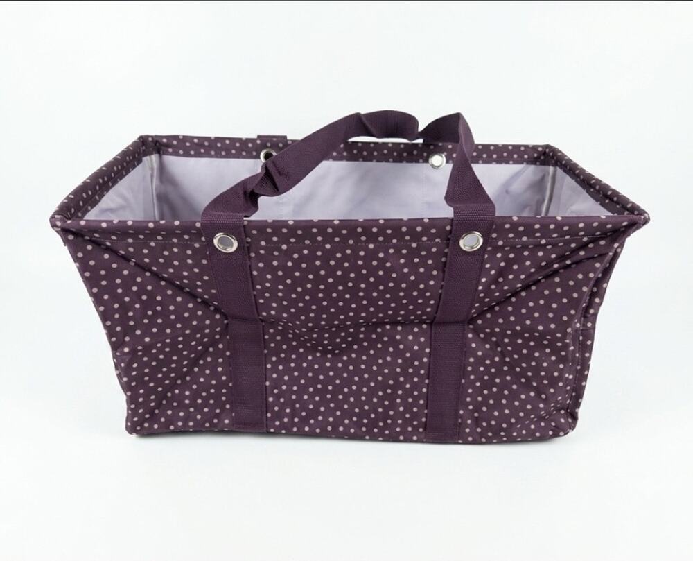 Large Thirty-One Utility Tote Bag Beach Basket Plum Dancing Dots